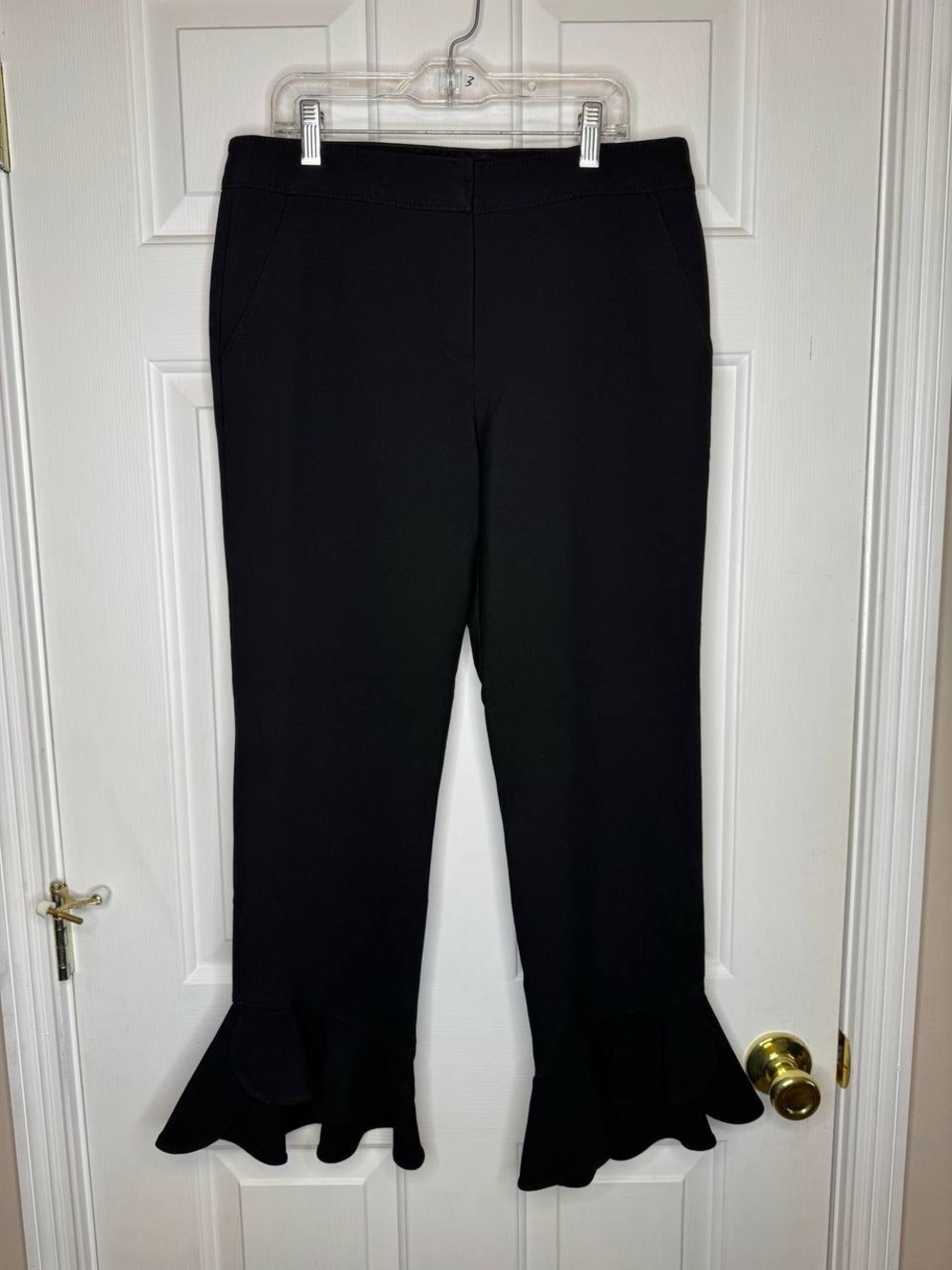 Trina Turk Womens Size 6 Black Ruffle Flare Hem Pants Cropped Statement